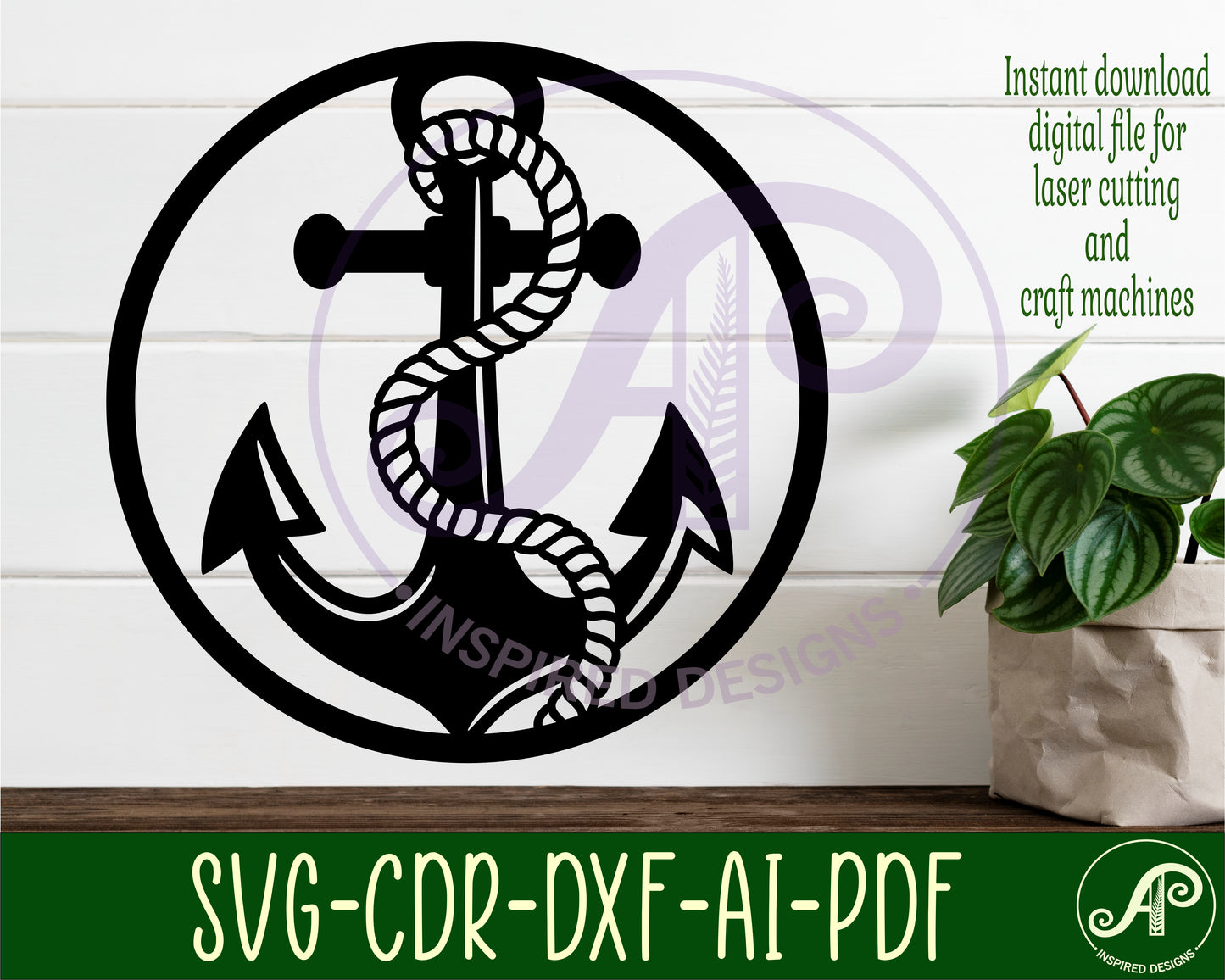 Anchor nautical wall sign design SVG / DXF / AI / PDF / CDR