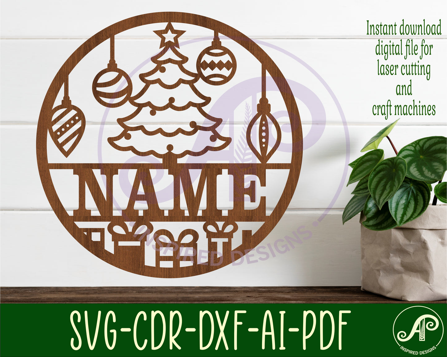 Christmas tree name wall sign. SVG / DXF / AI / PDF / CDR