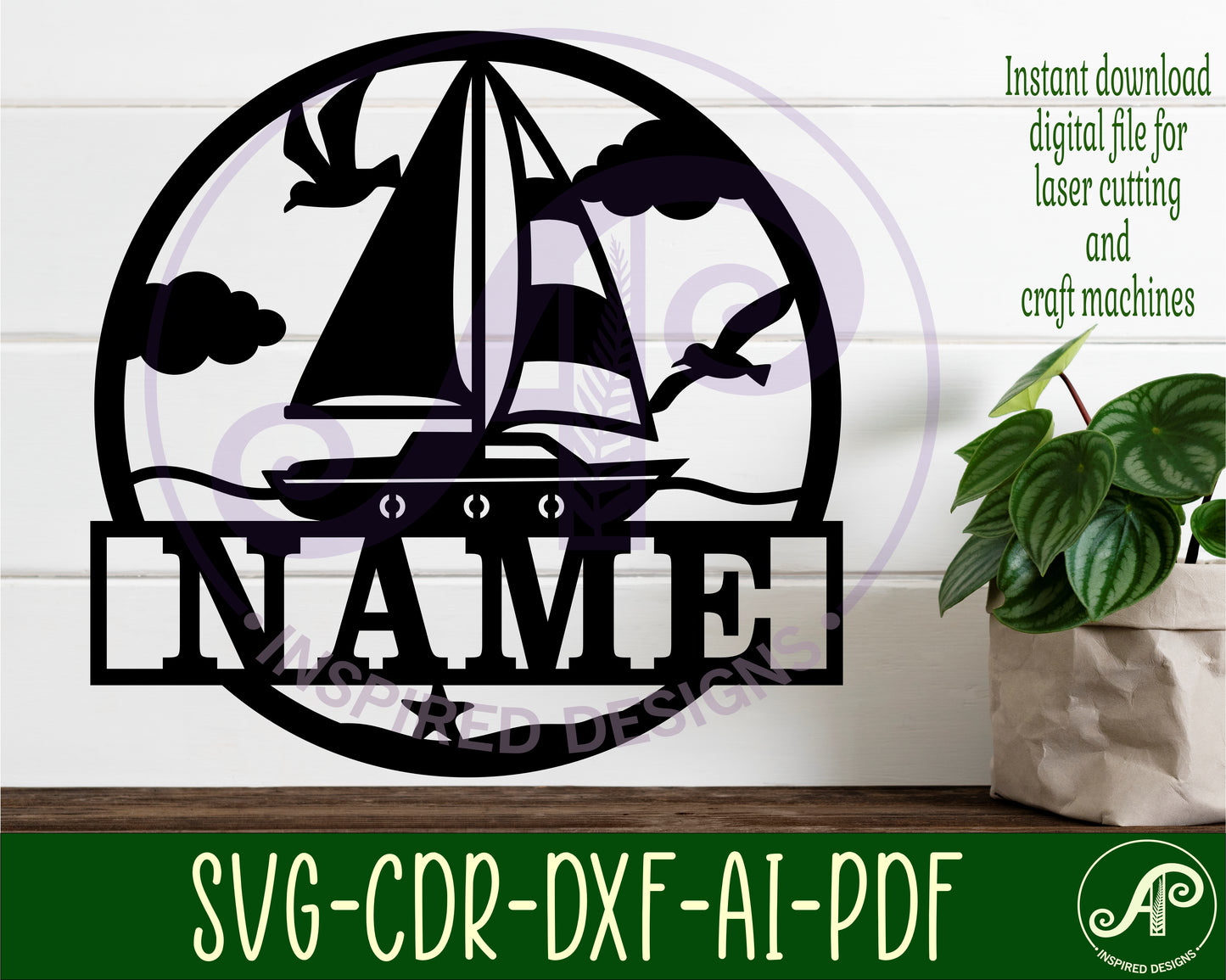 Sailing Boat name wall sign. SVG / DXF / AI / PDF / CDR