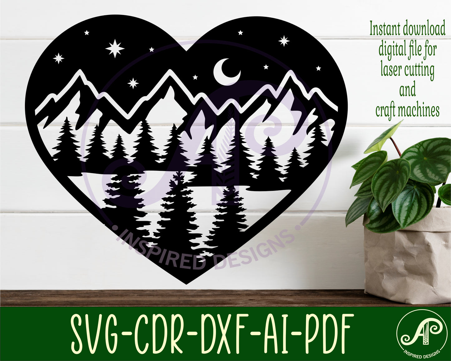 Night forest heart wall sign design SVG / DXF / AI / PDF / CDR