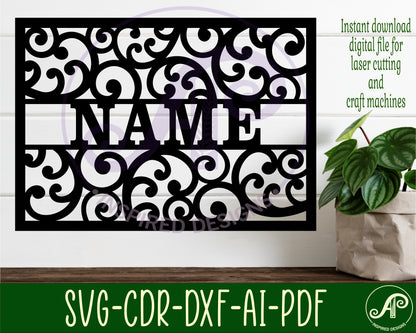 Swirls and koru name wall sign. SVG / DXF / AI / PDF / CDR