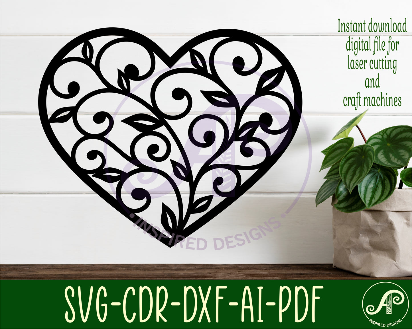 Vine heart wall sign design 2 SVG / DXF / AI / PDF / CDR