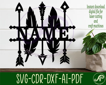 Arrow and feathers shape name sign SVG / DXF / AI / PDF / CDR