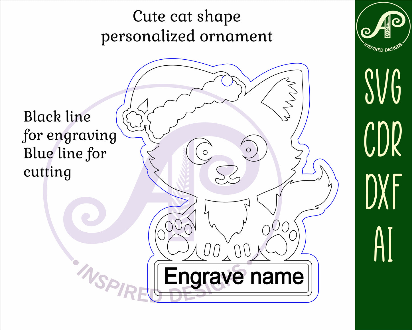 Cute cat engraved ornament design SVG / DXF / AI