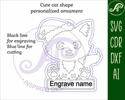 Cute cat engraved ornament design SVG / DXF / AI