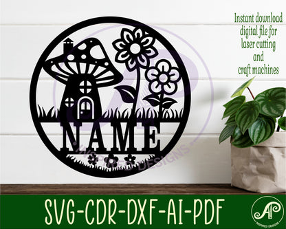 Mushroom hourse name wall sign. SVG / DXF / AI / PDF / CDR