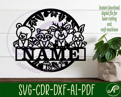 Cute woodland name wall sign. SVG / DXF / AI / PDF / CDR