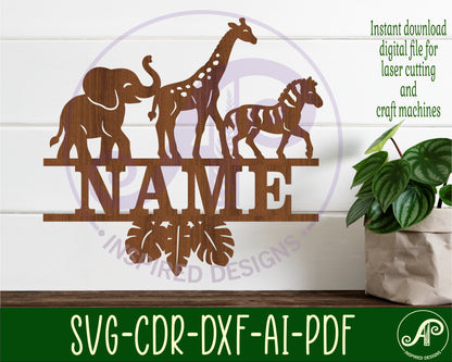 Safari animals name sign SVG / DXF / AI / PDF / CDR