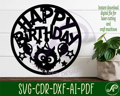 Happy birthday monster wall sign design SVG / DXF / AI / PDF / CDR