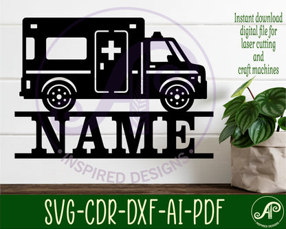 Ambulance design shape name sign SVG / DXF / AI / PDF / CDR