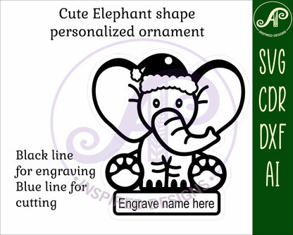 Cute Elephant engraved ornament design SVG / DXF / AI