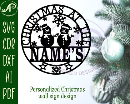 Christmas name wall sign - Snowman. SVG / DXF / AI / PDF / CDR