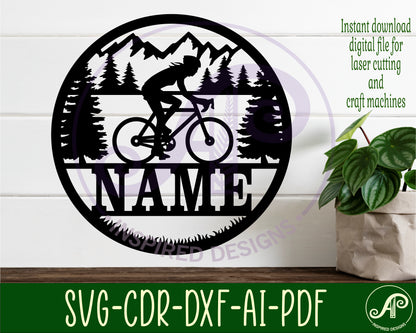 Cyclist female name wall sign. SVG / DXF / AI / PDF / CDR