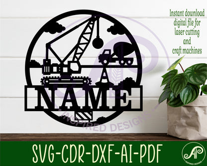 Construction crane name wall sign. SVG / DXF / AI / PDF / CDR