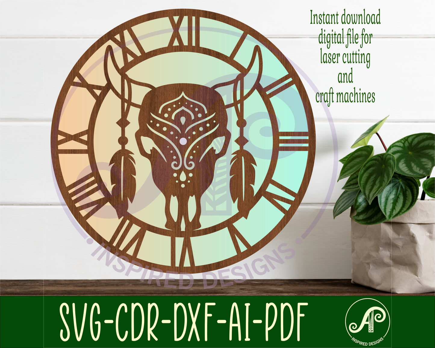 Cow skull wall clock template designs