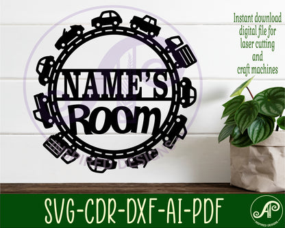 Cute car wreath shape name sign design 2 SVG / DXF / AI / PDF / CDR