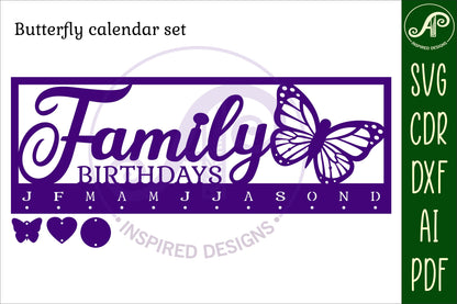 Family birthday calendar butterfly design  SVG / DXF / AI / PDF / CDR