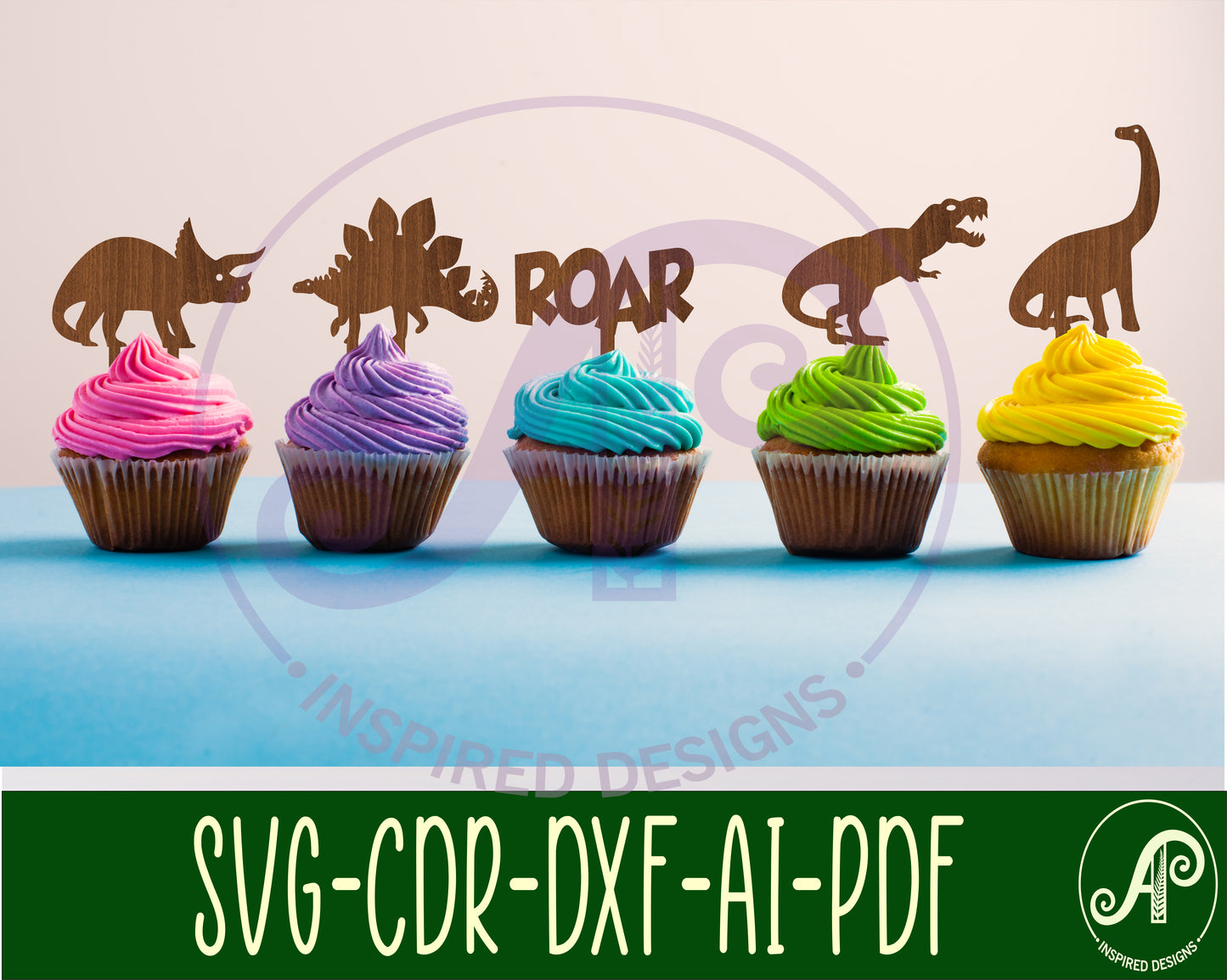 Dinosaur cupcake topper designs SVG / DXF / AI / PDF / CDR