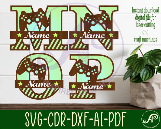 Gamer  layered monogram sign SVG / DXF / AI / PDF / CDR