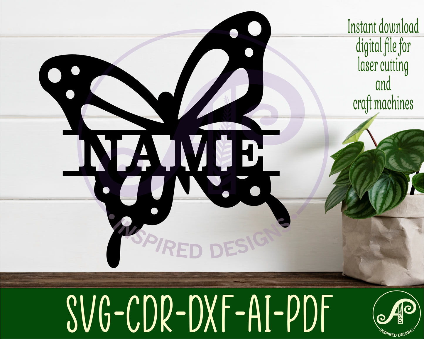 Butterfly shape name sign SVG / DXF / AI / PDF / CDR