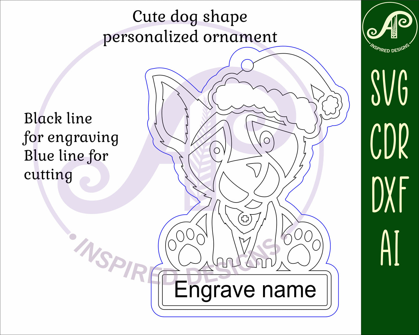 Cute dog engraved ornament design SVG / DXF / AI