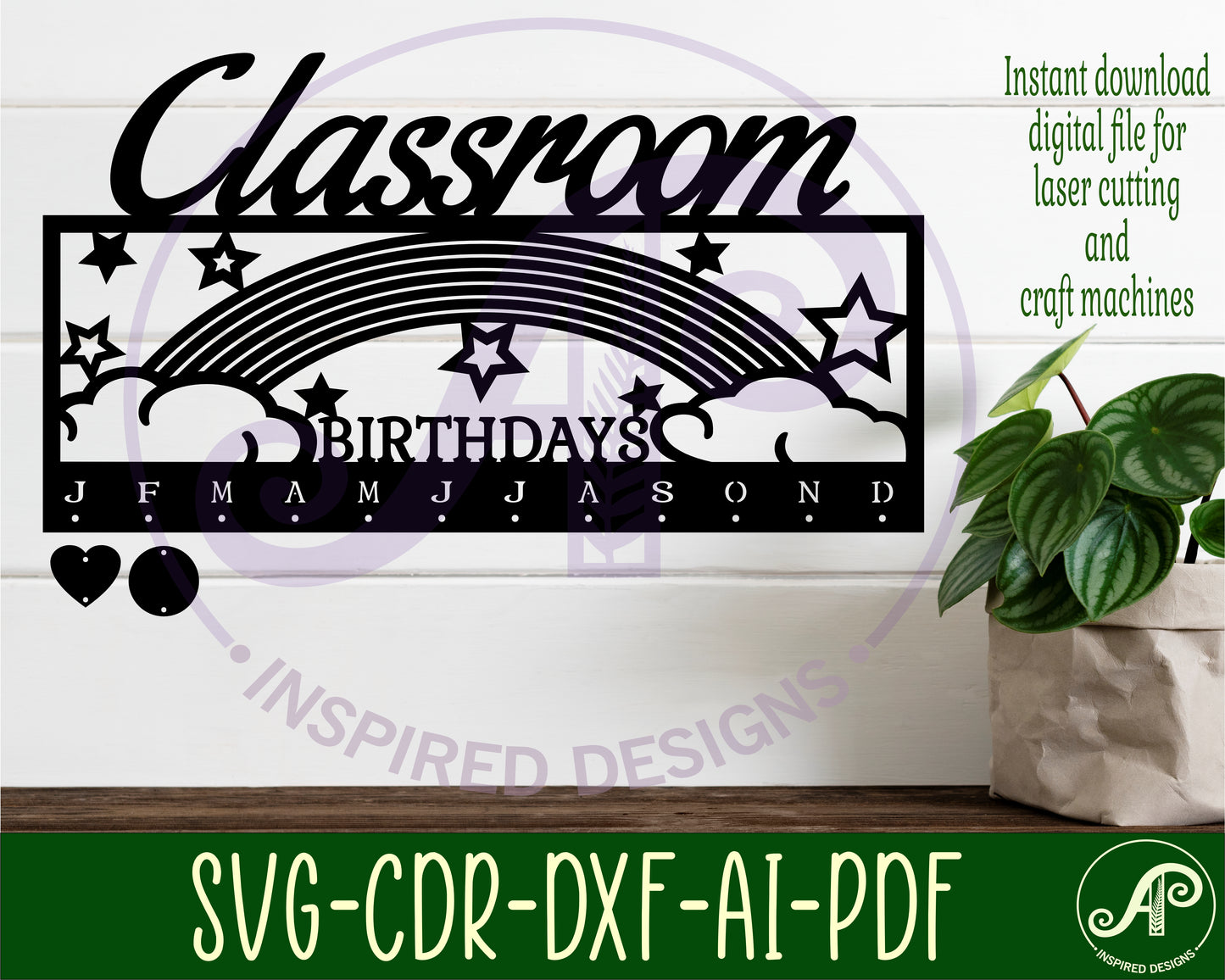 Classroom birthdays calendar rainbow design  SVG / DXF / AI / PDF / CDR