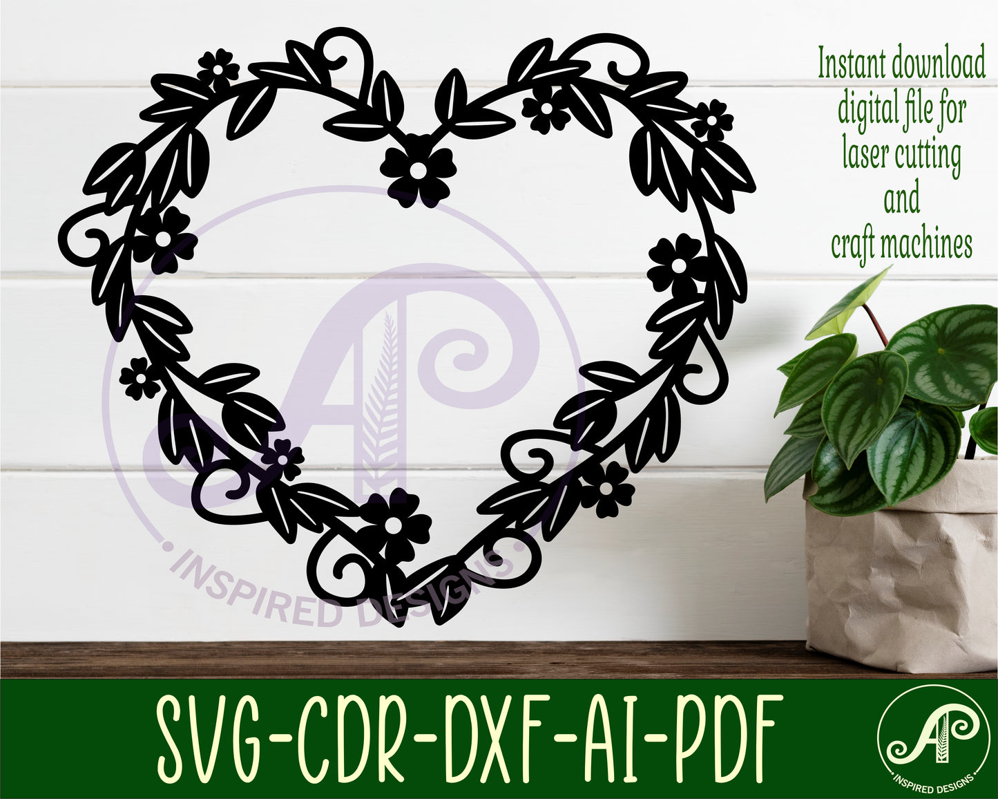 Floral heart wreath wall sign design SVG / DXF / AI / PDF / CDR