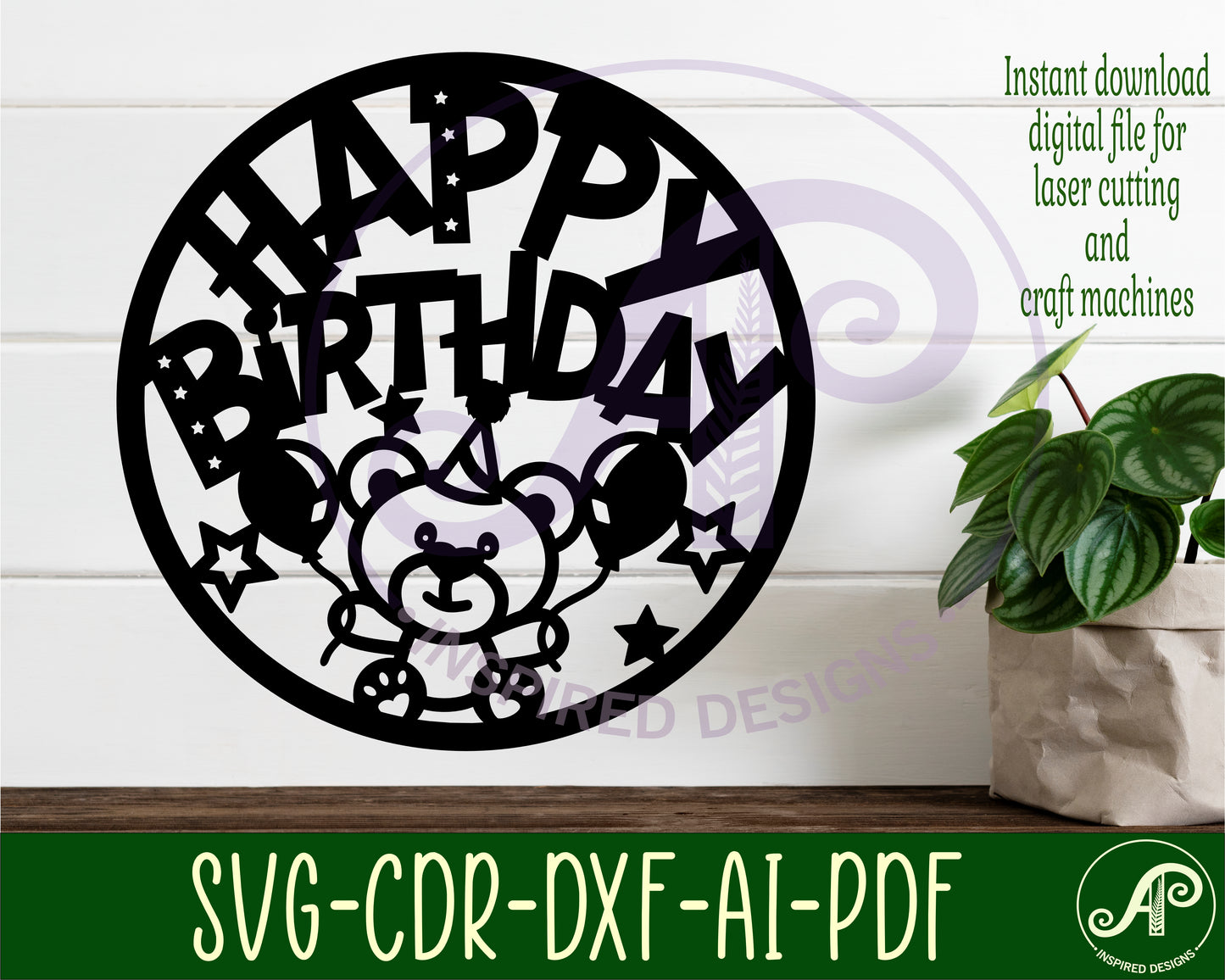 Teddy bear birthday wall sign design SVG / DXF / AI / PDF / CDR