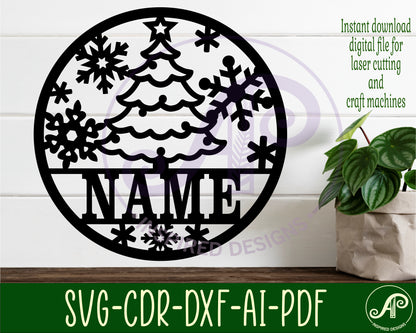 Christmas tree and snowflakes name wall sign. SVG / DXF / AI / PDF / CDR