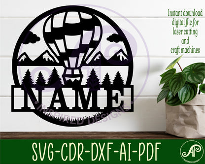 Hot air balloon name wall sign. SVG / DXF / AI / PDF / CDR