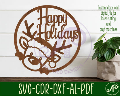 Reindeer Merry Christmas wall sign design SVG / DXF / AI / PDF / CDR