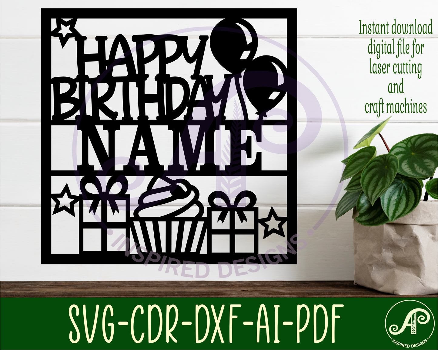 Happy birthday name wall sign. SVG / DXF / AI / PDF / CDR