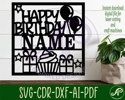 Happy birthday name wall sign. SVG / DXF / AI / PDF / CDR