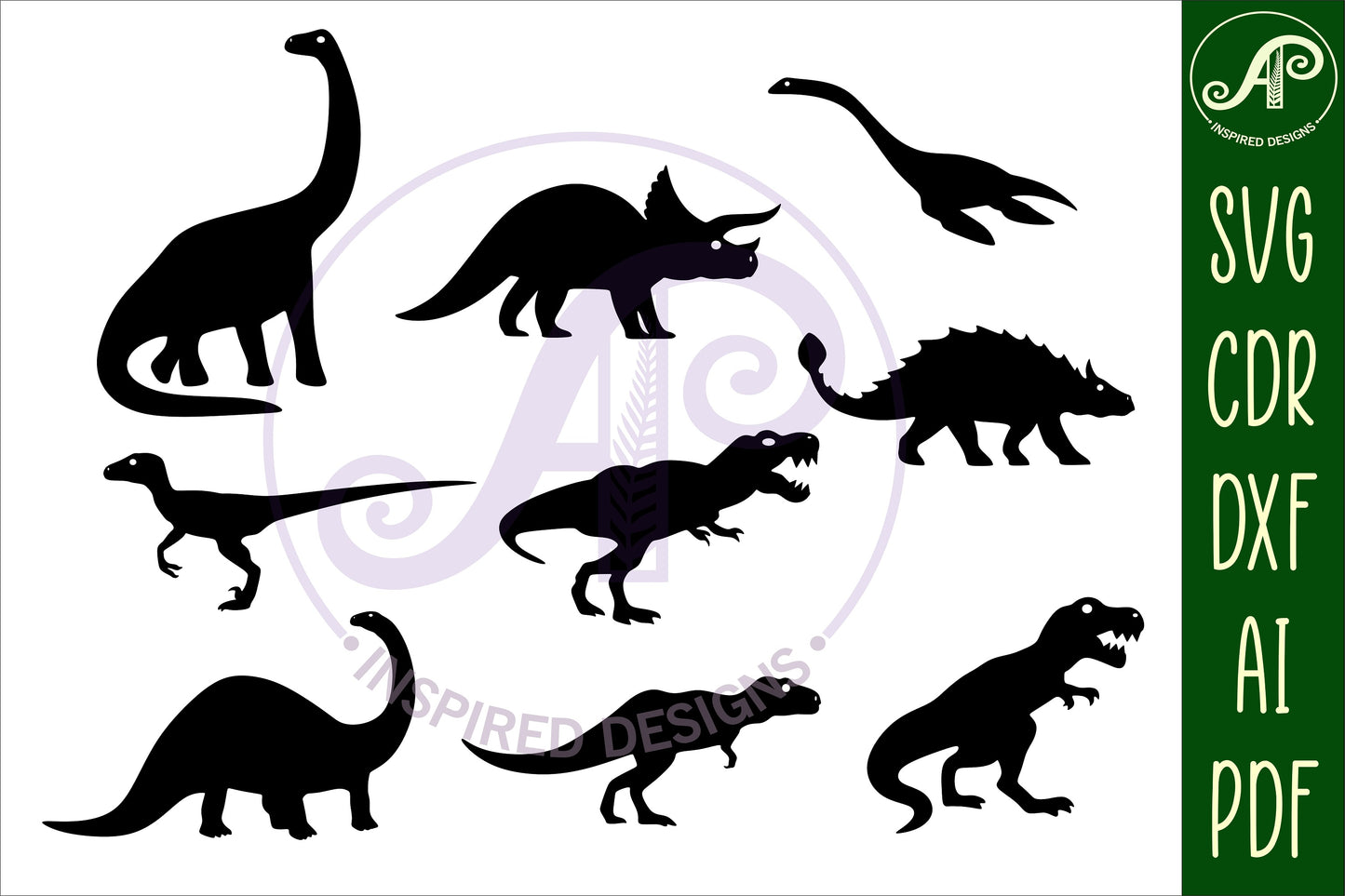 Dinosaur designs, 15 silhouette shapes