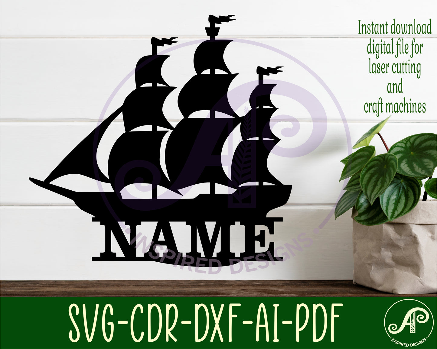 Sailing ship shape name sign SVG / DXF / AI / PDF / CDR