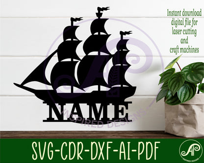 Sailing ship shape name sign SVG / DXF / AI / PDF / CDR