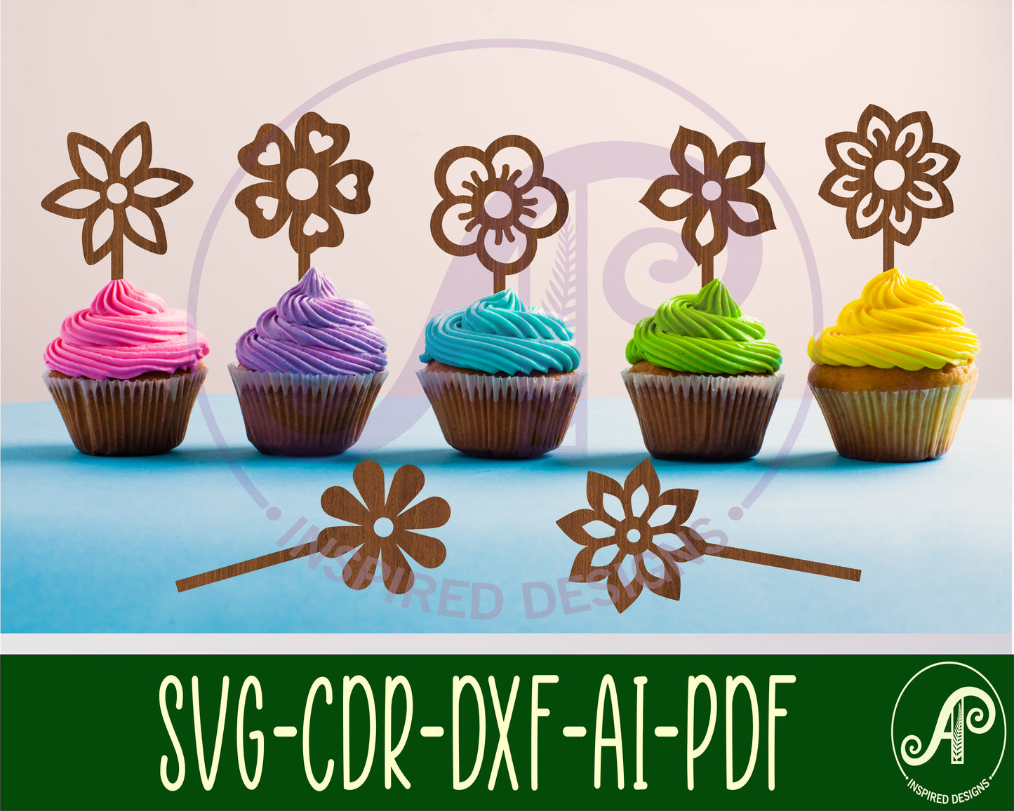 Flower cupcake topper design SVG / DXF / AI / PDF / CDR