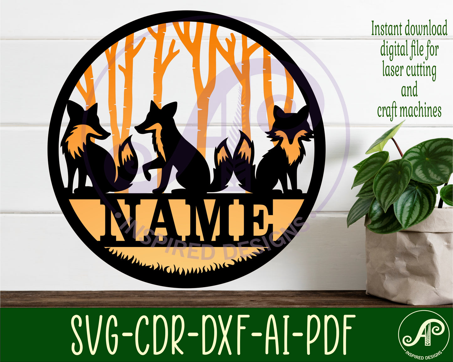 Two layer foxes name wall sign. SVG / DXF / AI / PDF / CDR