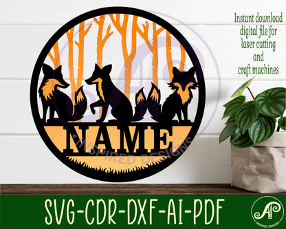 Two layer foxes name wall sign. SVG / DXF / AI / PDF / CDR