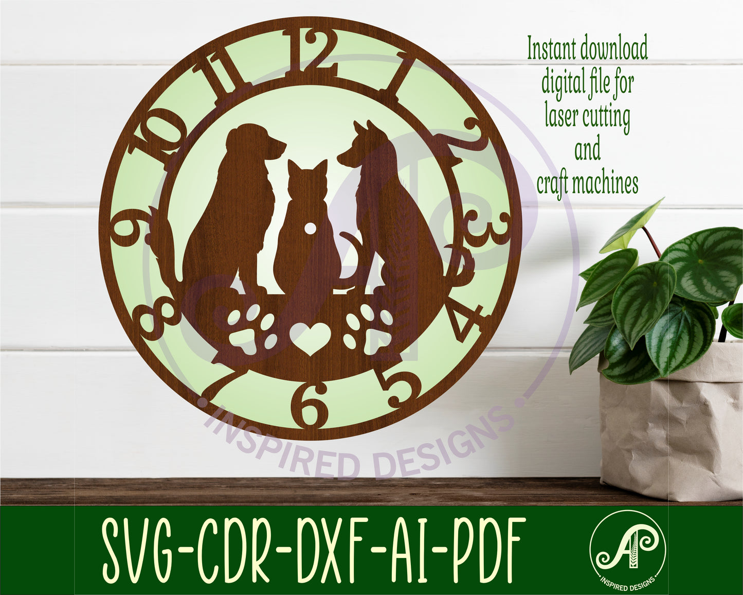 Cat and Dogs clock template design