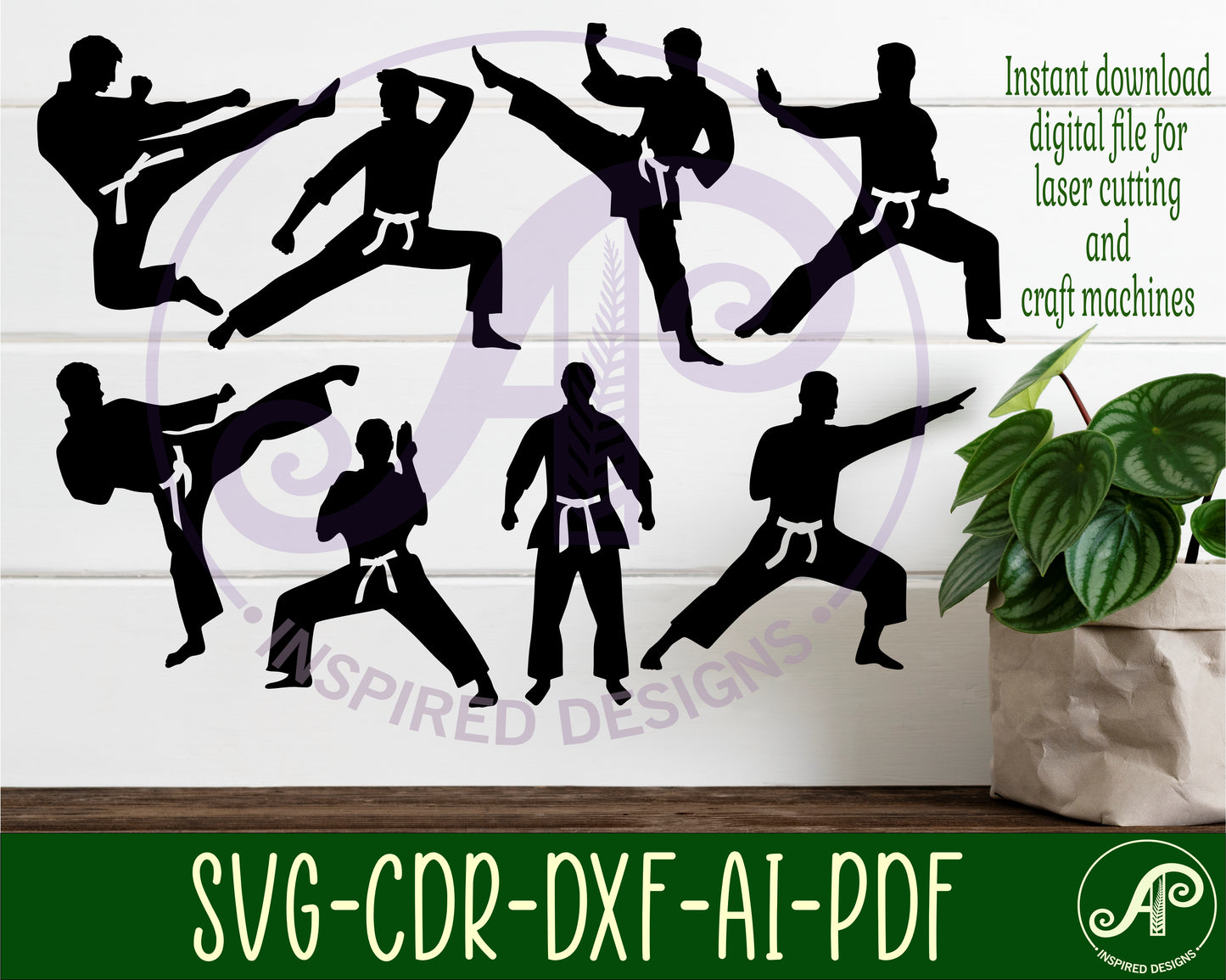 Martial arts male designs, 8 silhouette shapes