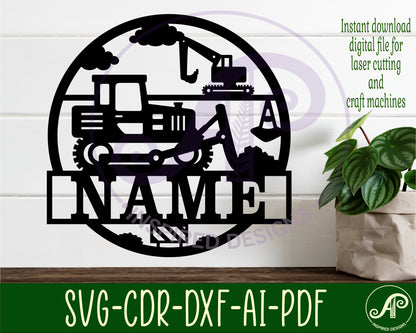 Construction Bulldozer name wall sign. SVG / DXF / AI / PDF / CDR