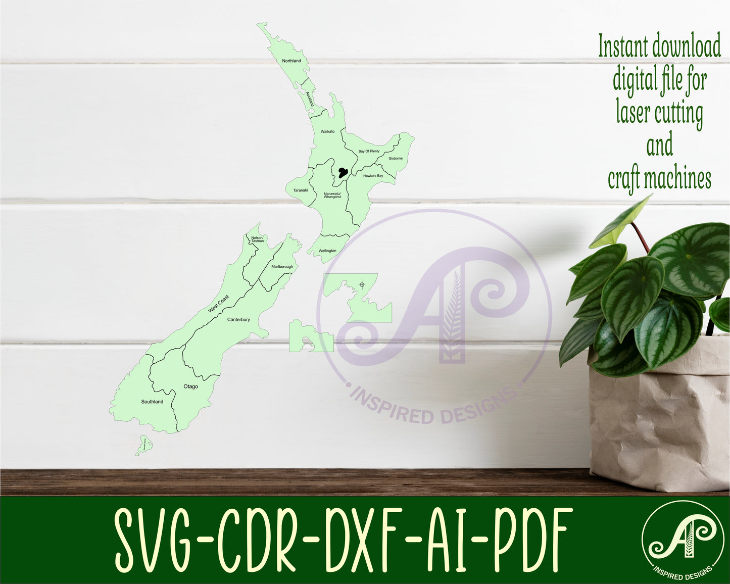 regions NZ outline wall sign design SVG / DXF / AI / PDF / CDR