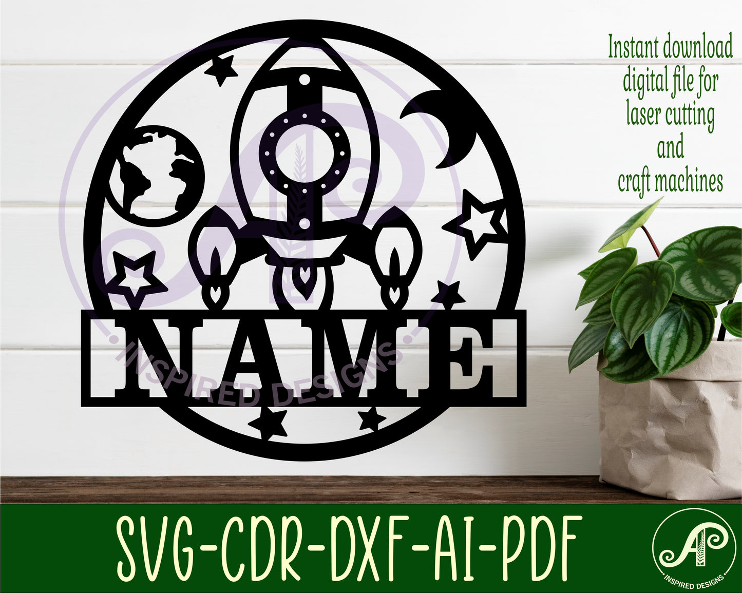 Rocket name wall sign. SVG / DXF / AI / PDF / CDR