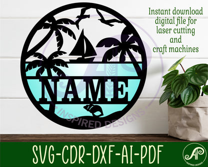 Beach scene name wall sign. SVG / DXF / AI / PDF / CDR