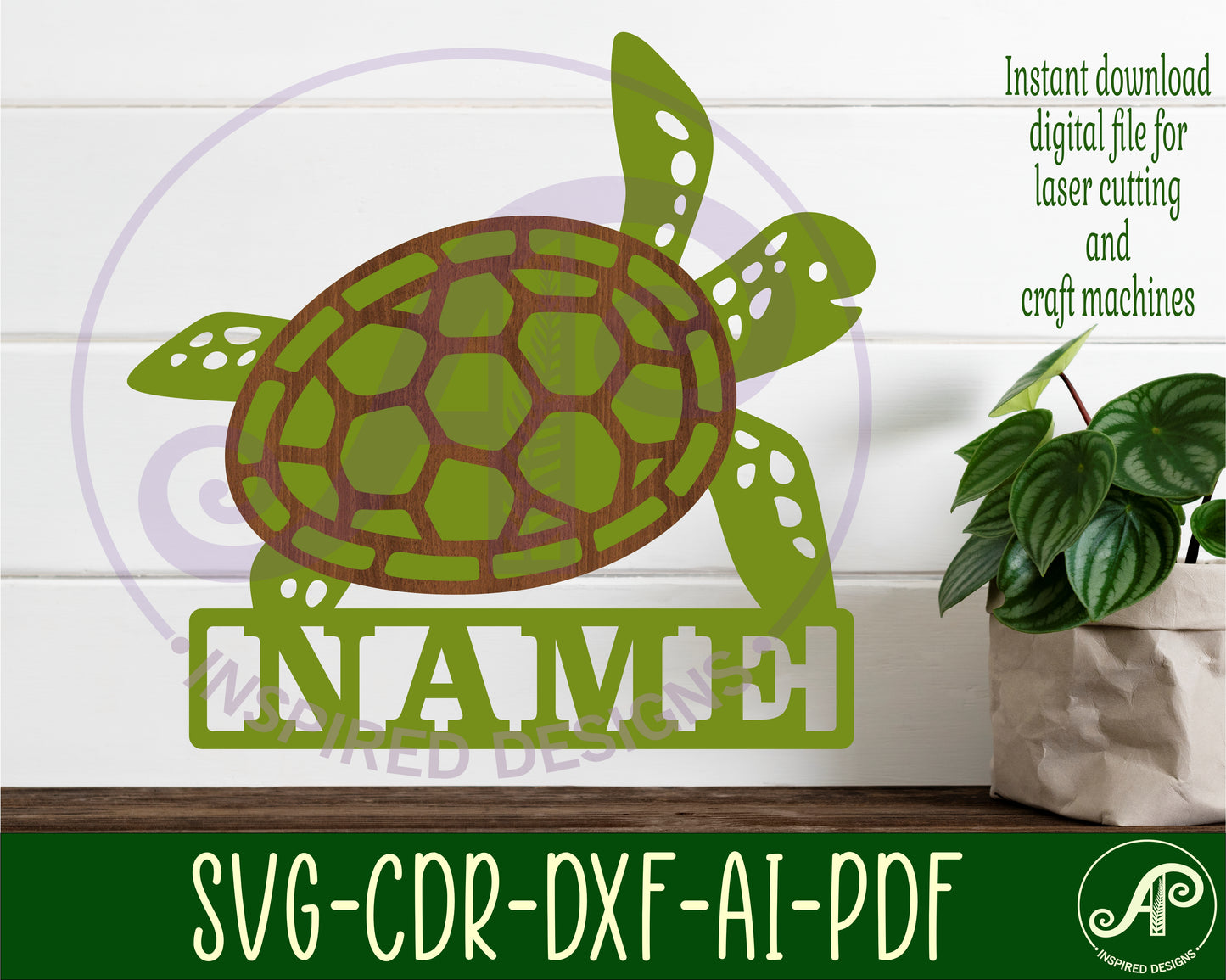 Turtle two layered design shape name sign SVG / DXF / AI / PDF / CDR