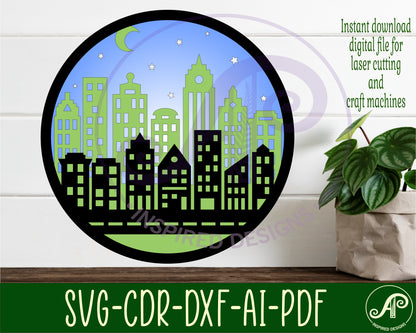 City scene wall sign design SVG / DXF / AI / PDF / CDR