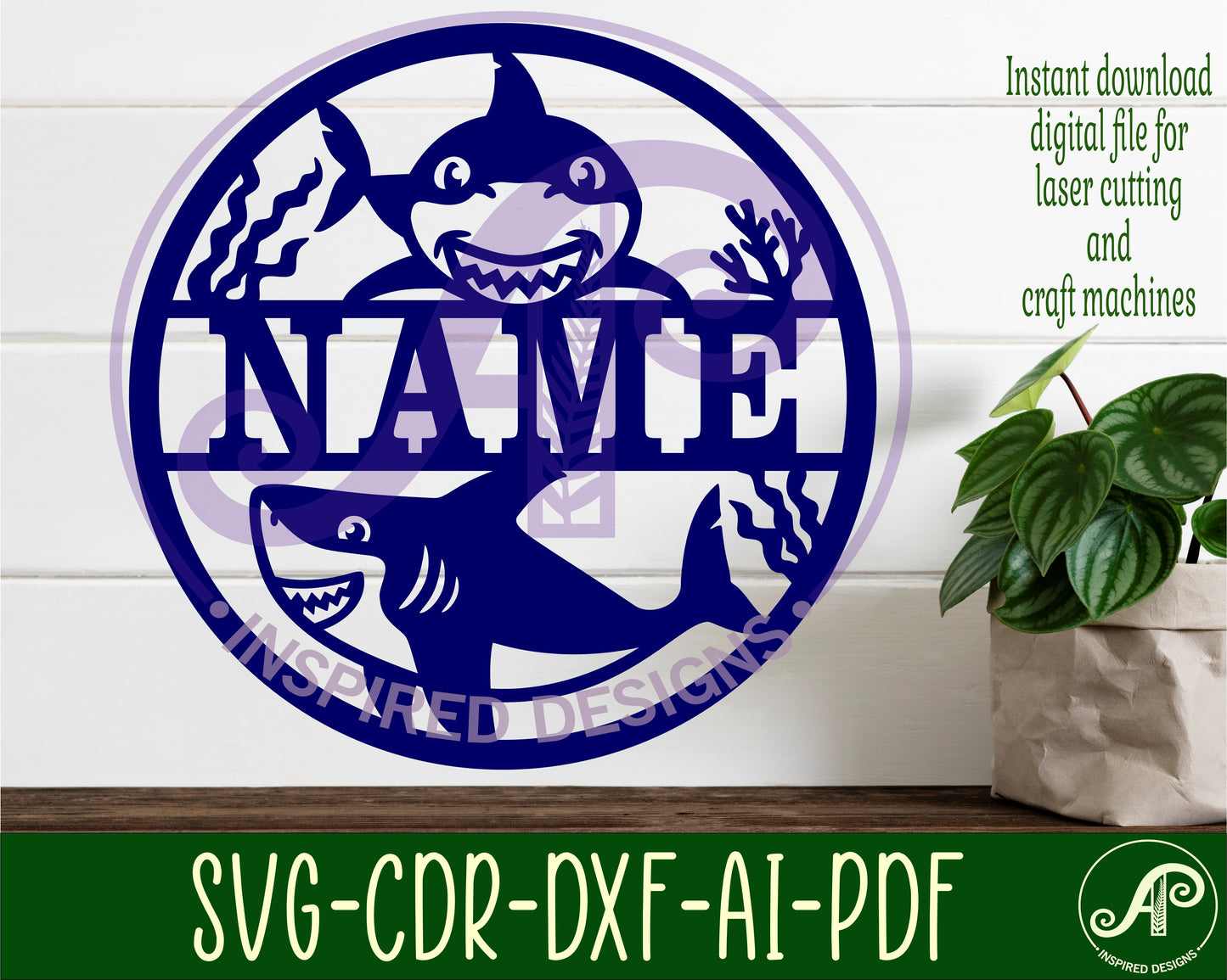 Cute Sharks name wall sign. SVG / DXF / AI / PDF / CDR