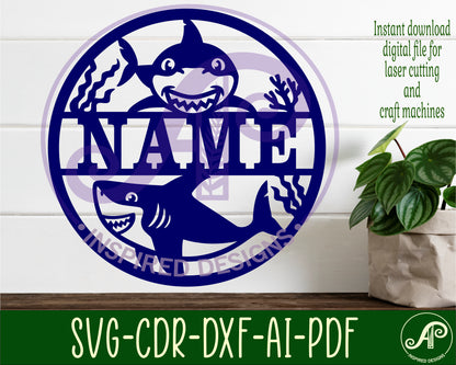 Cute Sharks name wall sign. SVG / DXF / AI / PDF / CDR