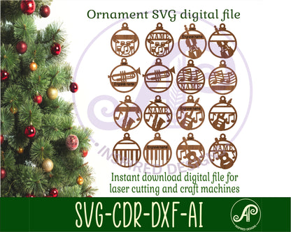 Music instruments Christmas Ornament SVG laser cut files